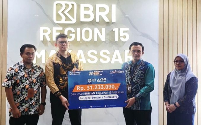 Peduli Bencana di Aceh-Sumatera, BRILiaN Regional 15 Makassar Kumpul Donasi 