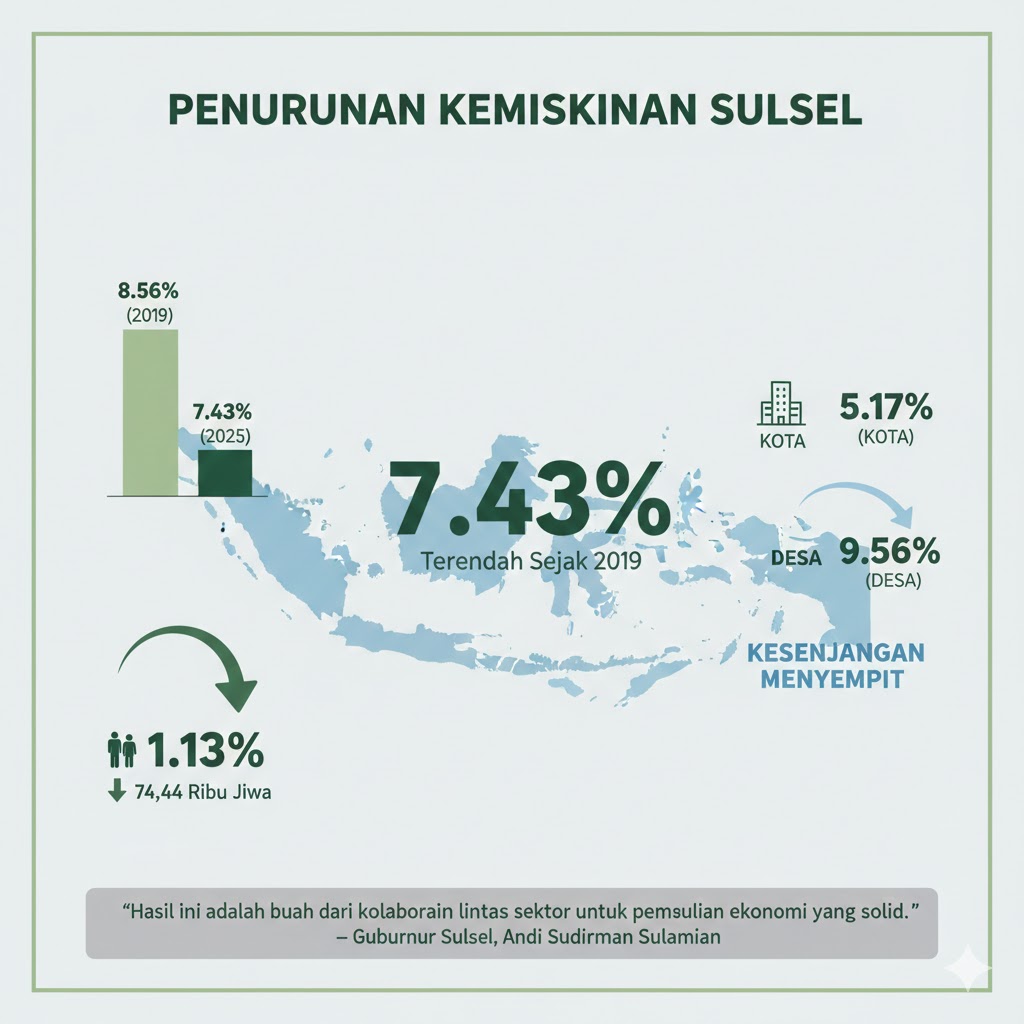 Angka Kemiskinan Sulsel 2025 Sentuh Rekor Terendah dalam 6 Tahun Terakhir, Ini Kata Gubernur Andi Sudirman